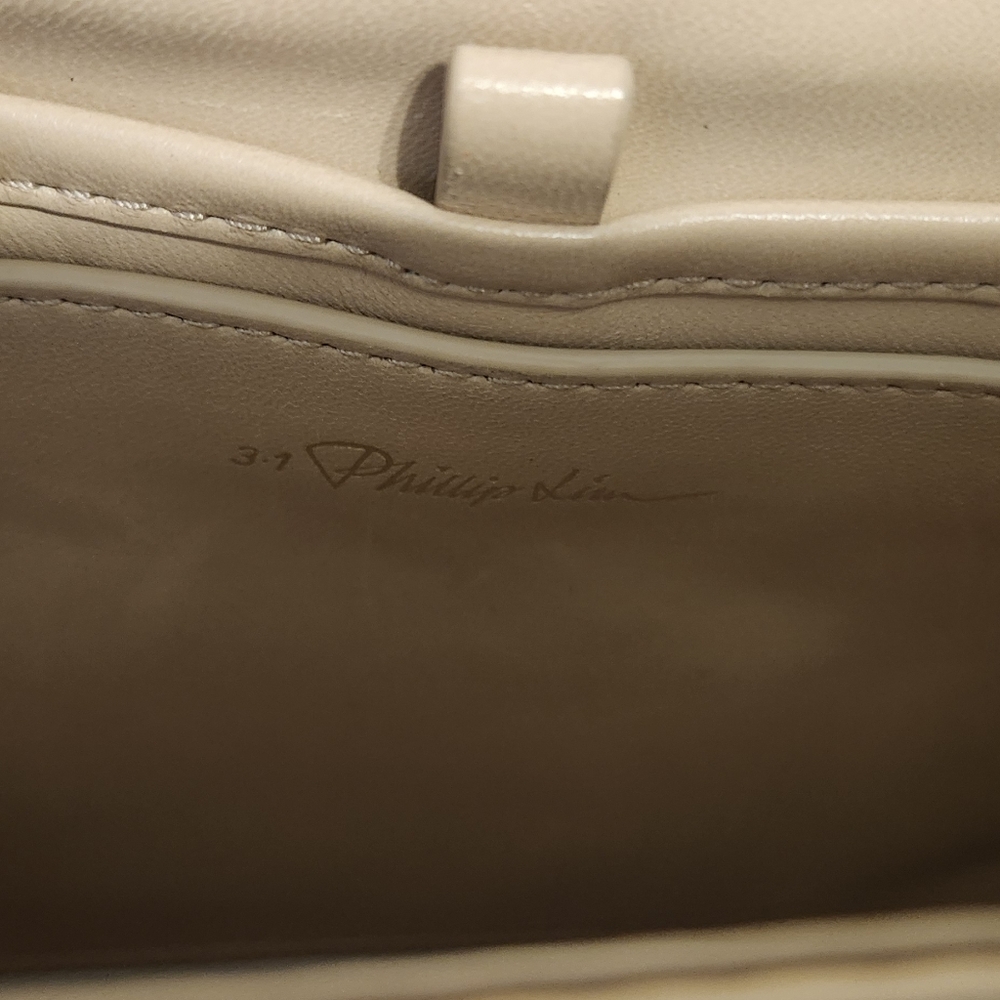 Phillip Lim 3.1 Alix Patent Leather Front Flap Shoulder Bag Beige Chrome Accents - Picture 6 of 6